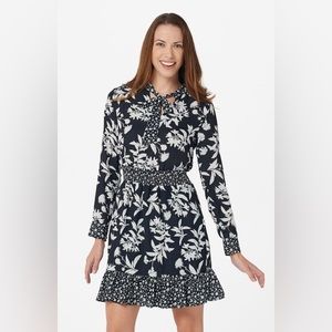 Nwt Sam Edelman Graphic Botanic Tie Neck Printed Dress medium